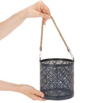 daiktų Metalinis arbatinės žvakutės laikiklis, dekoratyvinis žibintas su rankena, antracito spalvos, Ø16 cm, 2 vnt.