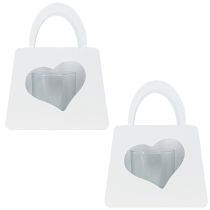 daiktų Žibintas metalinis dekoratyvinis krepšys su širdele balta H18cm 2vnt