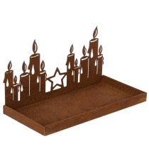 daiktų Metalinis žibintas su stikliniu įdėklu, surūdijusio metalo apdaila, dekoratyvinė žvakidė, 21,5 cm