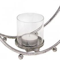 Žibintas metalinis žvakių laikiklis sidabrinis stiklas Ø33cm