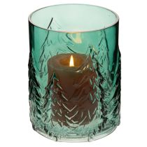 daiktų Stiklinė žvakutė su reljefinėmis eglėmis, kalėdinė dekoracija, 16 cm