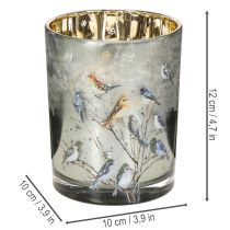 daiktų Žvakidė su paukščiais, žiemos raštas, blizgi, 12 cm