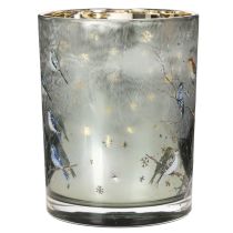 daiktų Žvakidė su paukščiais, žiemos raštas, blizgi, 12 cm
