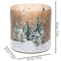 daiktų Stiklinė žvakutė su žiemos mišku sniege, kalėdinė dekoracija, 20 cm