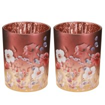 daiktų Dekoratyvinis stiklinis žibintas su gėlių raštu elegantiškam namų akcentui, 12,5 cm, 2 vnt.