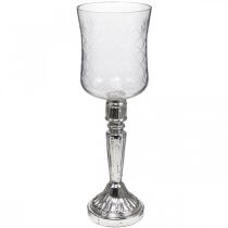 Žibinto stiklo žvakių stiklas antikvarinis atrodo skaidrus, sidabrinis Ø11,5cm H34,5cm