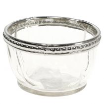 Senovinis arbatos žvakidės stiklas su metaliniu apvadu Ø7cm H4cm