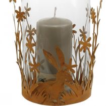 Žibintas su triušiais, pavasario puošmena, metalinė dekoracija su gėlėmis, Velykinė patina Ø11,5cm H18cm