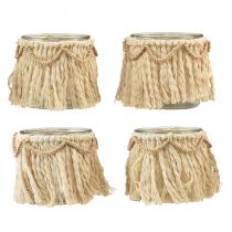 daiktų Lantern Glass Fringes Macrame Cream Boho Ø9,5cm 4vnt