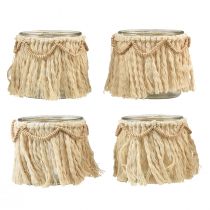 daiktų Lantern Glass Fringes Macrame Cream Boho Ø9,5cm 4vnt