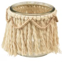 daiktų Lantern Glass Fringes Macrame Cream Boho Ø9,5cm 4vnt