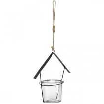 Žibintų namelis, arbatinės žvakutės laikiklis pakabinimui, metalinė apdaila, stiklas H21,5cm 2vnt