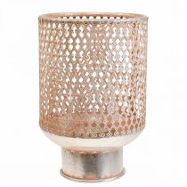 Žibintas metalinis žvakidės stiklas sidabrinis rožinis Ø18cm H27cm