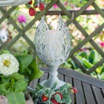 Žibintas metalinis baltas, arbatinės žvakidės laikiklis gėlė Ø13cm H30cm