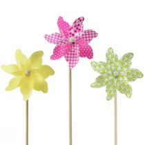 daiktų Pinwheel Pink Geltona Žalia Vėjo malūno apdaila Balkono apdaila Ø15cm 3vnt