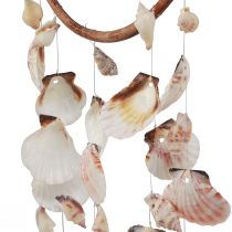 daiktų Vėjo varpelis su kriauklėmis dekoratyvinis žiedas natūralaus medžio Ø20cm H66cm