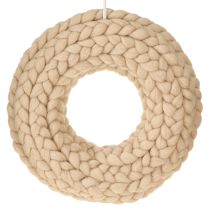 daiktų Vilnos veltinio dekoratyvinis vainikas šviesiai rudos spalvos pakabinimui Ø25cm P4cm
