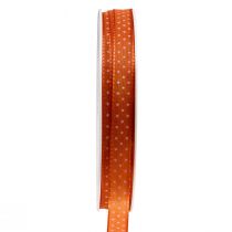Dovanų juostelė taškuota dekoratyvinė juostelė oranžinė 10mm 25m