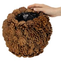 daiktų Dekoratyvinis vazonas su pušies kankorėžiais, natūralios išvaizdos, 27 cm. Apvalus kankorėžio vazonas, natūralios rudos spalvos, pagamintas iš pušies kankorėžių, 27 cm x 22 cm.