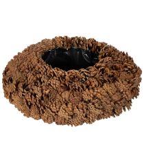 daiktų Apvalus kankorėžio vazonas sodinimui, 38 cm; apvalus kankorėžio vazonas, natūralios rudos spalvos, pagamintas iš kankorėžių, 38 cm x 14 cm