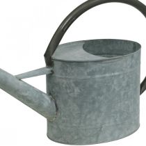 daiktų Vintažinė metalinė laistytuvė, sidabriškai pilka, stilinga sodo puošmena, gėlių vaza, ilgis 53 cm, aukštis 29 cm
