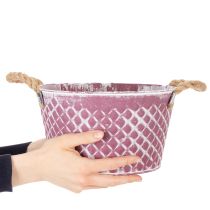 daiktų Cinko dubuo, rombo formos su virvės rankenomis, violetinis/baltas, Ø24,5 cm, aukštis 14 cm