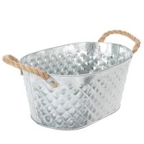 daiktų Ovalus cinko dubuo su virvės rankenomis, 27 cm x 17,5 cm, aukštis 12 cm