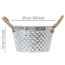 daiktų Apvalus cinko dubuo su virvinėmis rankenomis Ø25cm, aukštis14cm