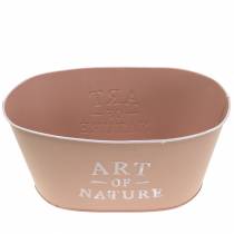 daiktų Gėlių dubuo ovalus cinkuotas senas rožinis sodinukas 27×18cm H12,5cm