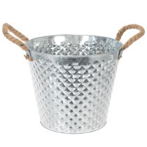 daiktų Cinko vazonas, rombo formos, su virvės rankenomis, baltai dažytas, Ø24,5 cm, aukštis 21 cm