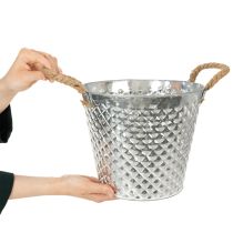 daiktų Cinko vazonas, rombo formos, su virvės rankenomis, baltai dažytas, Ø24,5 cm, aukštis 21 cm