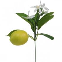 Deco šakelė citrina ir gėlės dirbtinė šakelė vasaros dekoracija 26cm 4vnt