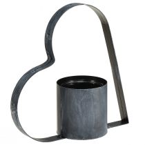 daiktų Antikvarinis pilkas metalinis laikiklis su širdies forma ir stikliniu indu - 30 cm dekoracija romantiškai atmosferai 2 vnt.