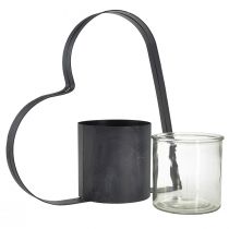 daiktų Antikvarinis pilkas metalinis laikiklis su širdies forma ir stikliniu indu - 30 cm dekoracija romantiškai atmosferai 2 vnt.