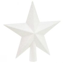 daiktų Blizganti balta medžio viršūnė 19cm - nedūžtanti ir blizganti, puikiai tinkanti elegantiškoms kalėdinėms dekoracijoms