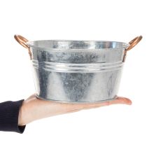 daiktų Apvalus gėlių dubuo su rankenomis, metalinis dubuo Ø17,5 cm, aukštis 9 cm