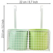 daiktų Pakabinamas metalinis gėlių vazonas, žalias, balkono dekoracija, ilgis 22 cm, aukštis 23,5 cm