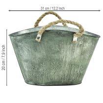 daiktų Gėlių vazonas su džiuto rankenomis, metalinis rankinukas, 31 × 20 × 17 cm