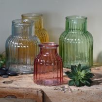 daiktų Gėlių vaza retro žalio stiklo vazos grioveliai Ø13,5cm H20cm