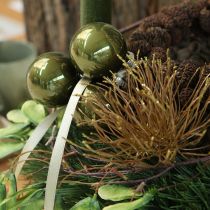 daiktų Kalėdinių eglutės žaisliukai stiklui, blizgūs, alyvuogių ir sidabro pilkos spalvos, 5 cm, 24 vnt.