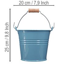 daiktų Dekoratyvinis kibiras, metalinis, medinė rankena, gėlių vazonas, mėlynas, 16 cm aukščio, 2 vnt.