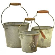 daiktų Dekoratyvinis kibiras metalinis rūdžių vintage Ø15/17,5/22cm rinkinys iš 3 vnt.
