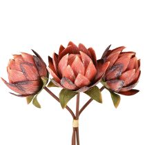 daiktų Dekoratyvinės dirbtinės gėlės Protea raudonai oranžinės 34 cm 3 vnt.