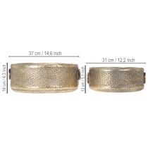 daiktų Dekoratyvinis dubuo, sendinto dizaino, metalinis vazonas, aukso spalvos, Ø37/31 cm, 2 vnt. rinkinys
