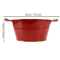 daiktų Dekoratyvinis dubuo su rankenėlėmis, metalinis gėlių vazonas, raudonas, Ø29cm, aukštis14.5cm