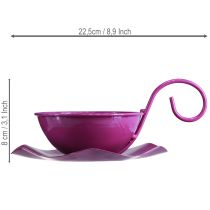 daiktų Dekoratyvinis metalinis arbatos puodelis ant lėkštutės, violetinis, Ø11,5 cm, A8 cm, 2 vnt.