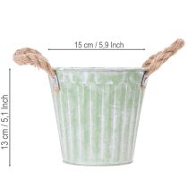 daiktų Dekoratyvinis vazonas, metalinis kibiras sodinimui, vazonas su rankenomis, rožinės/žalios/geltonos spalvos, „shabby chic“ Ø15 cm, aukštis 13 cm, 3 dalių rinkinys