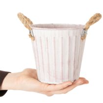 daiktų Dekoratyvinis vazonas, metalinis kibiras sodinimui, vazonas su rankenomis, rožinės/žalios/geltonos spalvos, „shabby chic“ Ø15 cm, aukštis 13 cm, 3 dalių rinkinys