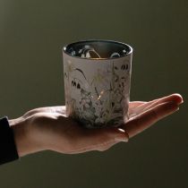 daiktų Dekoratyvinis stiklinis žibintas su lapo raštu stilingam namų akcentui, 8 cm, 4 vnt.