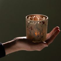 daiktų Dekoratyvinis stiklinis žibintas su gėlių motyvu atmosferiniams namų akcentams, 8 cm, 4 vnt.